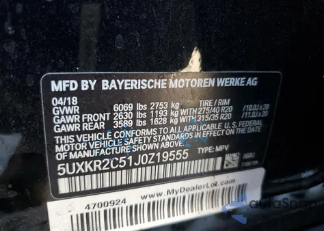 2018 BMW X5 Sdrive35I z USA, uszkodzony, nr VIN 5UXKR2C51J0Z19555